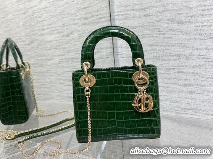 Top Quality MINI LADY DIOR BAG Cannage crocodile Calfskin C0966 green