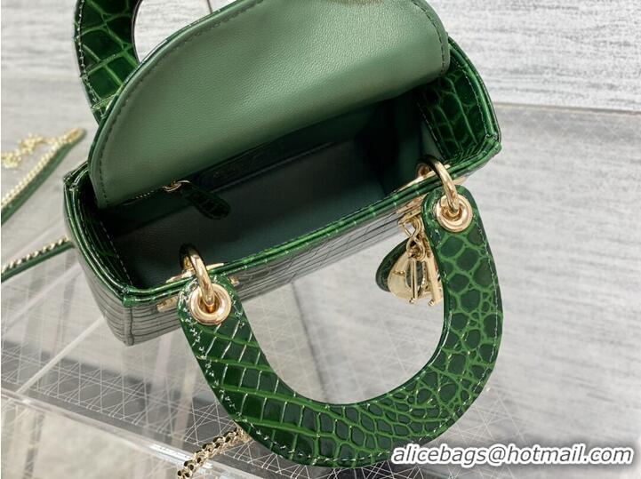 Top Quality MINI LADY DIOR BAG Cannage crocodile Calfskin C0966 green