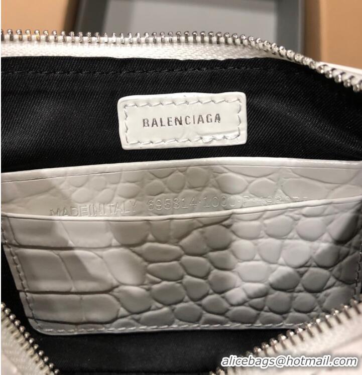 Shop Fashion Balenciaga LE CAGOLE MINI PURSE WITH CHAIN CROCODILE EMBOSSED 9016 white