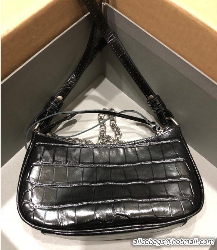 Top Quality Balenciaga LE CAGOLE MINI PURSE WITH CHAIN CROCODILE EMBOSSED 9016 black