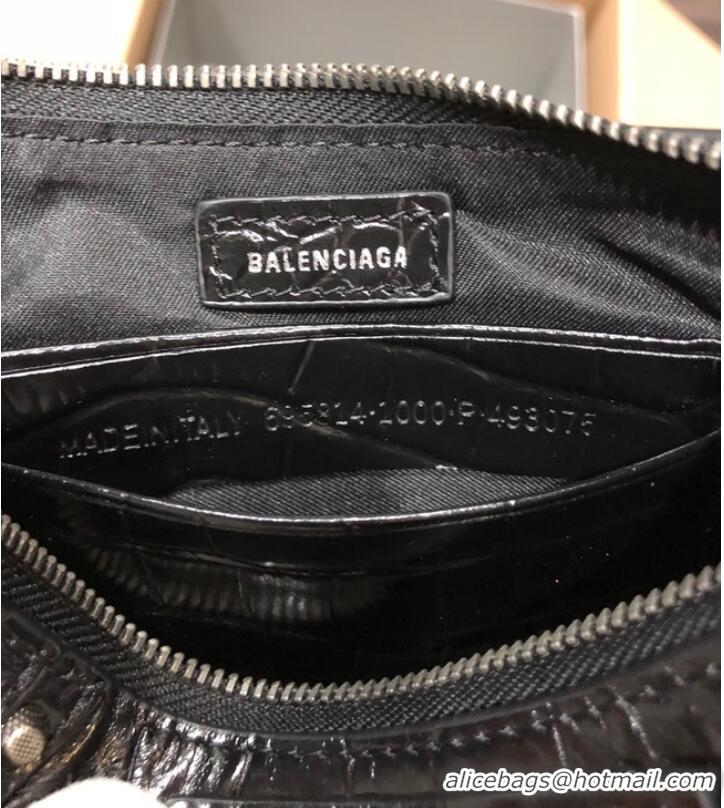 Top Quality Balenciaga LE CAGOLE MINI PURSE WITH CHAIN CROCODILE EMBOSSED 9016 black