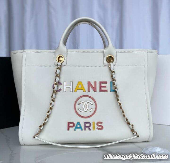 Famous Brand Chanel Original Leather Shopping Bag 66941 White