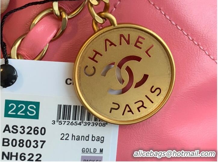 Pretty Style CHANEL 22 HANDBAG Shiny Calfskin & Gold-Tone Metal AS3261 Pink