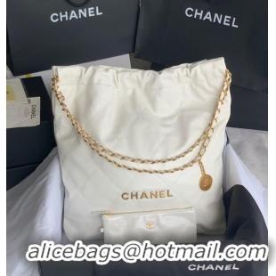 Good Taste CHANEL 22 HANDBAG Shiny Calfskin & Gold-Tone Metal AS3262 white&gold