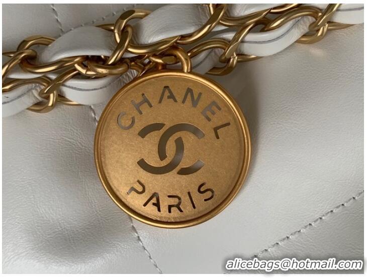 Good Taste CHANEL 22 HANDBAG Shiny Calfskin & Gold-Tone Metal AS3262 white&gold