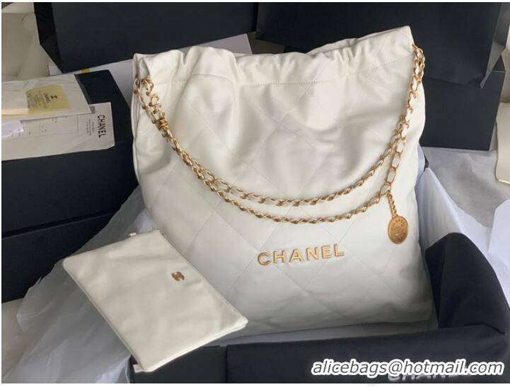 Good Taste CHANEL 22 HANDBAG Shiny Calfskin & Gold-Tone Metal AS3262 white&gold