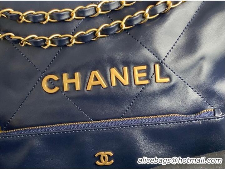 Promotional CHANEL 22 HANDBAG Shiny Calfskin & Gold-Tone Metal AS3262 dark blue