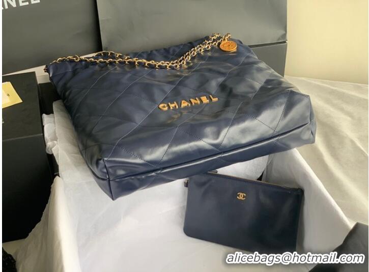 Promotional CHANEL 22 HANDBAG Shiny Calfskin & Gold-Tone Metal AS3262 dark blue