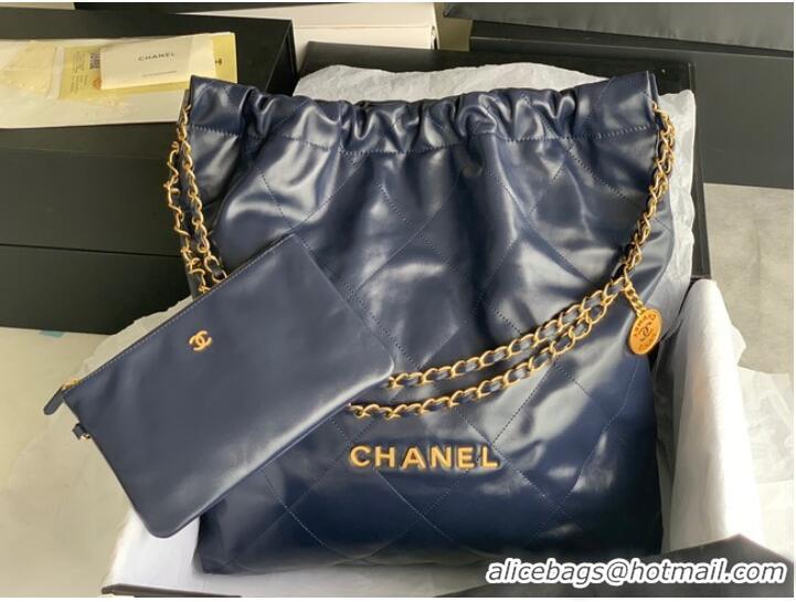 Promotional CHANEL 22 HANDBAG Shiny Calfskin & Gold-Tone Metal AS3262 dark blue