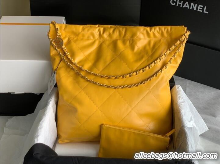 Cheapest CHANEL 22 HANDBAG Shiny Calfskin & Gold-Tone Metal AS3262 yellow