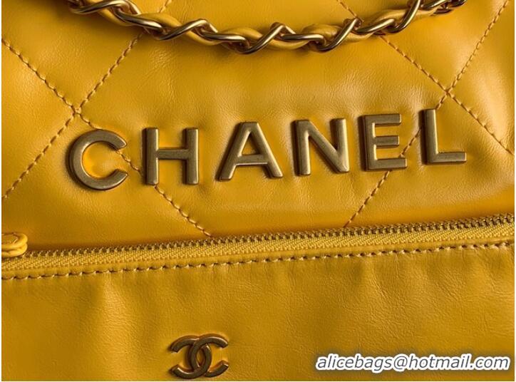 Cheapest CHANEL 22 HANDBAG Shiny Calfskin & Gold-Tone Metal AS3262 yellow