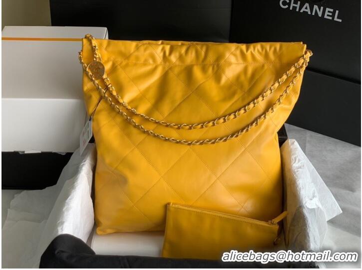 Cheapest CHANEL 22 HANDBAG Shiny Calfskin & Gold-Tone Metal AS3262 yellow