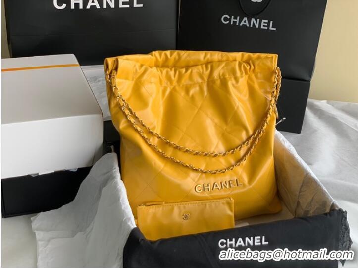 Cheapest CHANEL 22 HANDBAG Shiny Calfskin & Gold-Tone Metal AS3262 yellow