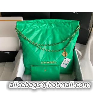 Top Grade CHANEL 22 HANDBAG Shiny Calfskin & Gold-Tone Metal AS3262 green