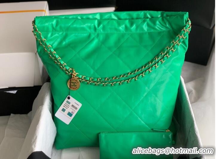 Top Grade CHANEL 22 HANDBAG Shiny Calfskin & Gold-Tone Metal AS3262 green