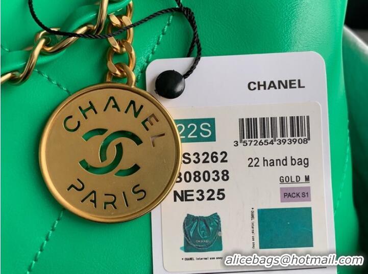 Top Grade CHANEL 22 HANDBAG Shiny Calfskin & Gold-Tone Metal AS3262 green