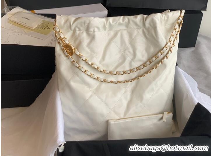 Unique Style CHANEL 22 HANDBAG Shiny Calfskin & Gold-Tone Metal AS3262 white&black