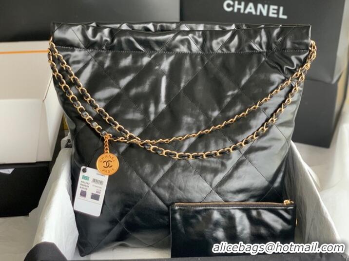 Top Quality CHANEL 22 HANDBAG Shiny Calfskin & Gold-Tone Metal AS3262 black&white