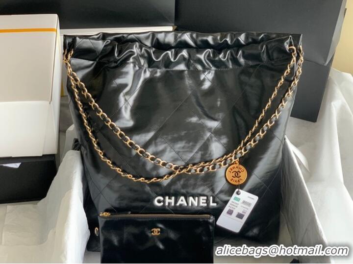 Top Quality CHANEL 22 HANDBAG Shiny Calfskin & Gold-Tone Metal AS3262 black&white