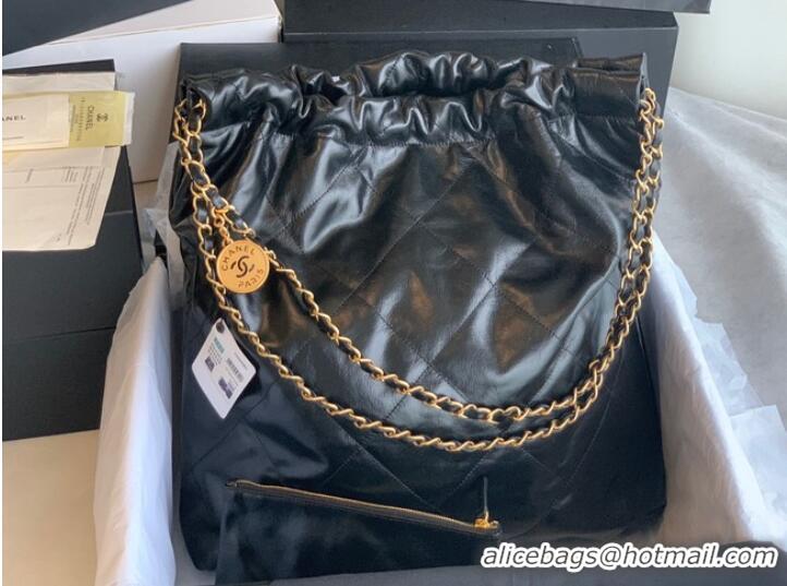 Luxurious CHANEL 22 HANDBAG Shiny Calfskin & Gold-Tone Metal AS3262 black&gold