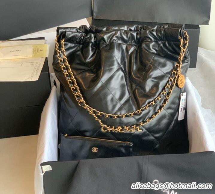 Luxurious CHANEL 22 HANDBAG Shiny Calfskin & Gold-Tone Metal AS3262 black&gold