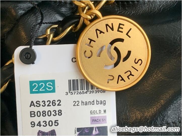 Luxurious CHANEL 22 HANDBAG Shiny Calfskin & Gold-Tone Metal AS3262 black&gold