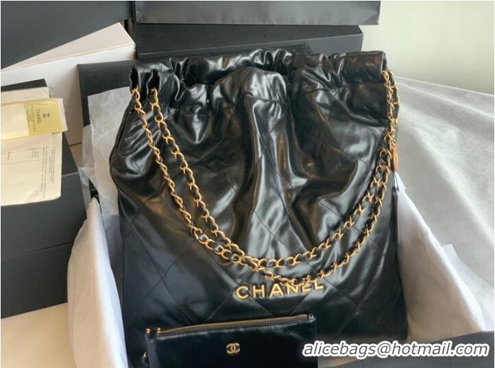 Luxurious CHANEL 22 HANDBAG Shiny Calfskin & Gold-Tone Metal AS3262 black&gold