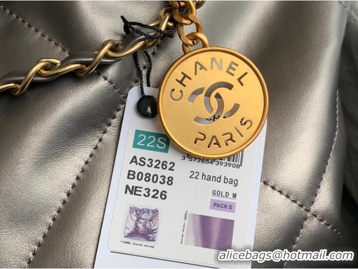 Super Quality CHANEL 22 HANDBAG Shiny Calfskin & Gold-Tone Metal AS3261/AS3260 silver grey