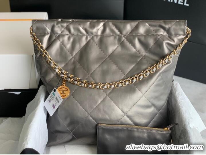 Super Quality CHANEL 22 HANDBAG Shiny Calfskin & Gold-Tone Metal AS3261/AS3260 silver grey