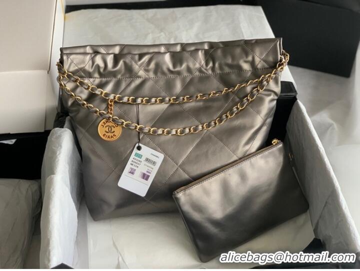 Buy Classic Chanel Calf leather shopping bag AS3261 silver grey