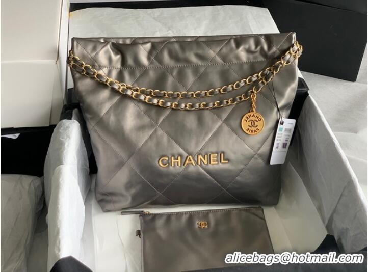 Buy Classic Chanel Calf leather shopping bag AS3261 silver grey