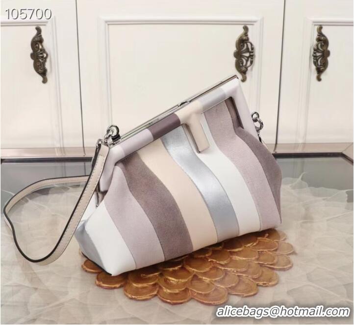 Buy Discount Fendi First Small Leather bag with silver and light brown inlay 8BP129A