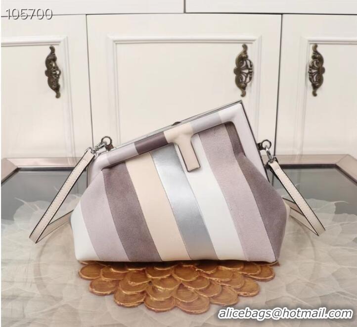 Buy Discount Fendi First Small Leather bag with silver and light brown inlay 8BP129A