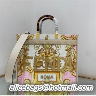 Most Popular Fendi Tote Fabric Graffiti Print Shopping Bag 23651 White&Pink&Gold