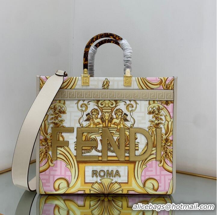 Most Popular Fendi Tote Fabric Graffiti Print Shopping Bag 23651 White&Pink&Gold