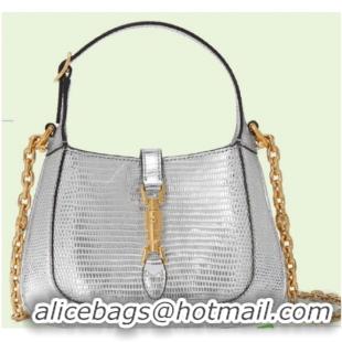 Luxury Discount Gucci Jackie 1961 lizard mini bag 675799 Silver