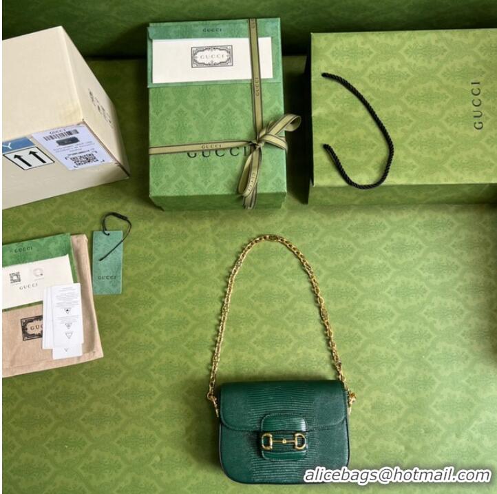 Most Popular Gucci Horsebit 1955 lizard mini bag 675801 green