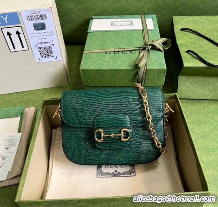 Most Popular Gucci Horsebit 1955 lizard mini bag 675801 green