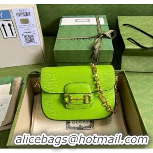 Buy Discount Gucci Horsebit 1955 lizard mini bag 675801 Fluorescent green