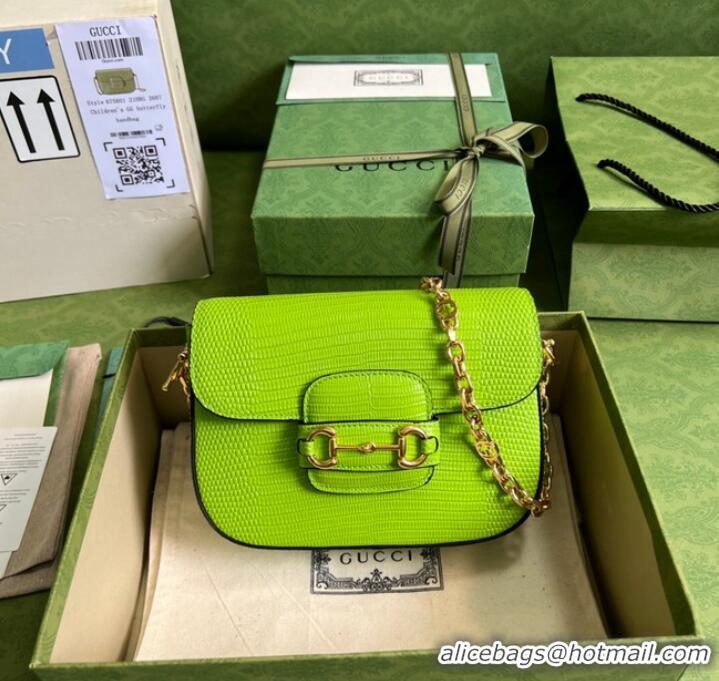 Buy Discount Gucci Horsebit 1955 lizard mini bag 675801 Fluorescent green