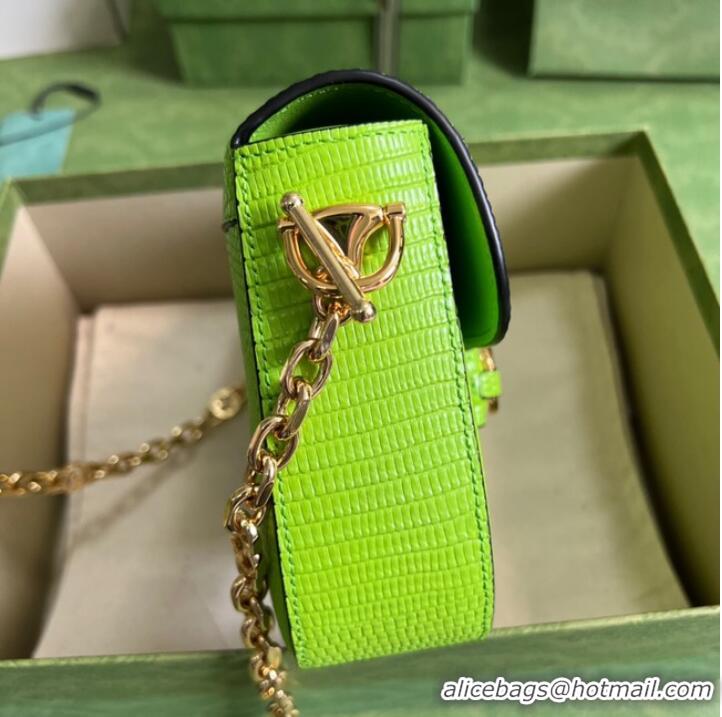 Buy Discount Gucci Horsebit 1955 lizard mini bag 675801 Fluorescent green