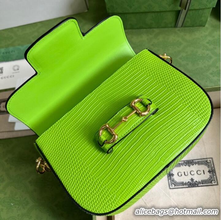 Buy Discount Gucci Horsebit 1955 lizard mini bag 675801 Fluorescent green