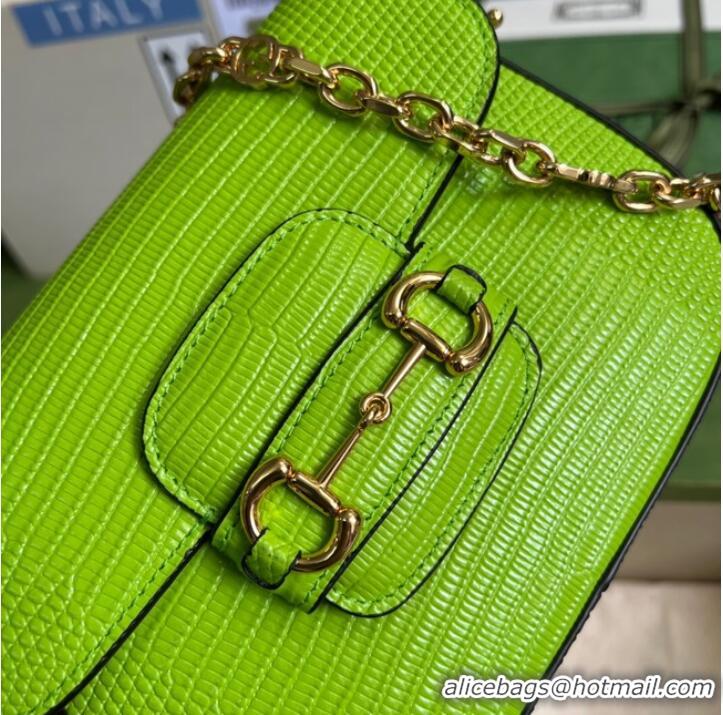 Buy Discount Gucci Horsebit 1955 lizard mini bag 675801 Fluorescent green