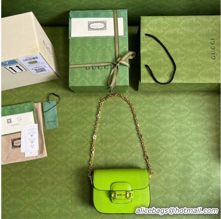 Buy Discount Gucci Horsebit 1955 lizard mini bag 675801 Fluorescent green