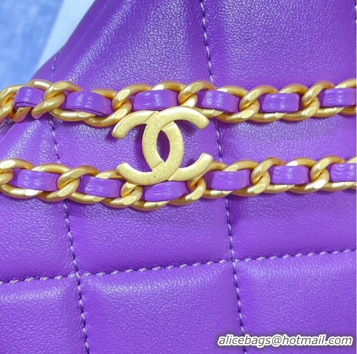 Good Product Chanel Shoulder Bag Grained Calfskin&Gold-Tone Metal AS3223 purple