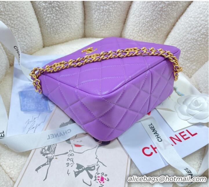 Good Product Chanel Shoulder Bag Grained Calfskin&Gold-Tone Metal AS3223 purple