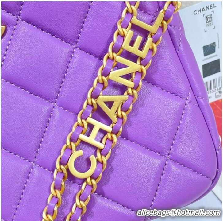 Good Product Chanel Shoulder Bag Grained Calfskin&Gold-Tone Metal AS3223 purple