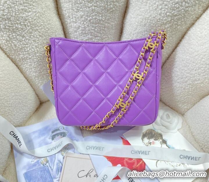 Good Product Chanel Shoulder Bag Grained Calfskin&Gold-Tone Metal AS3223 purple