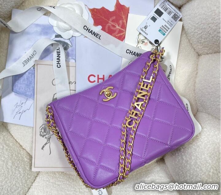 Good Product Chanel Shoulder Bag Grained Calfskin&Gold-Tone Metal AS3223 purple