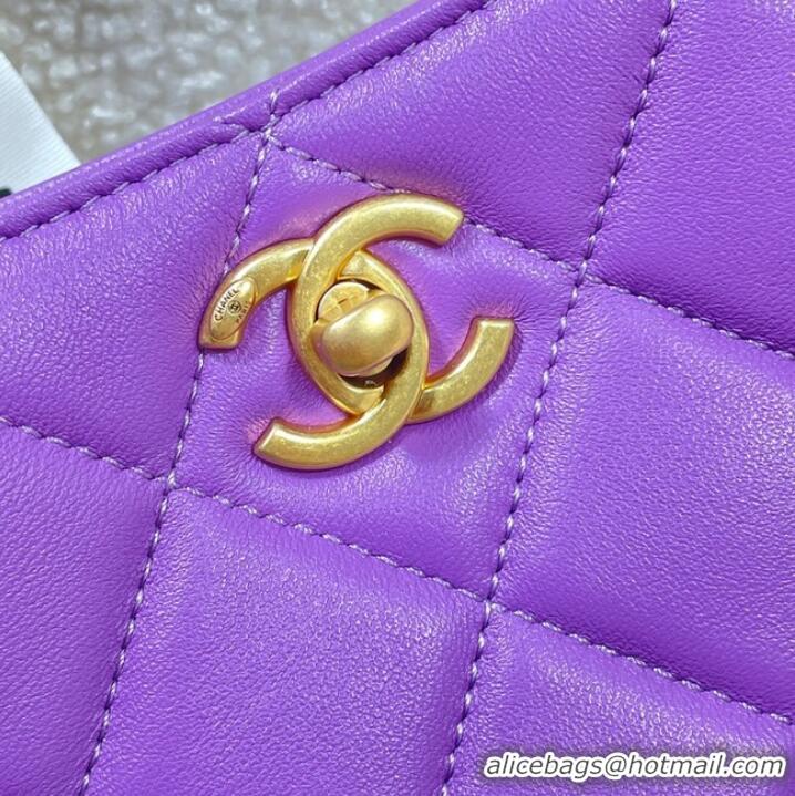 Good Product Chanel Shoulder Bag Grained Calfskin&Gold-Tone Metal AS3223 purple